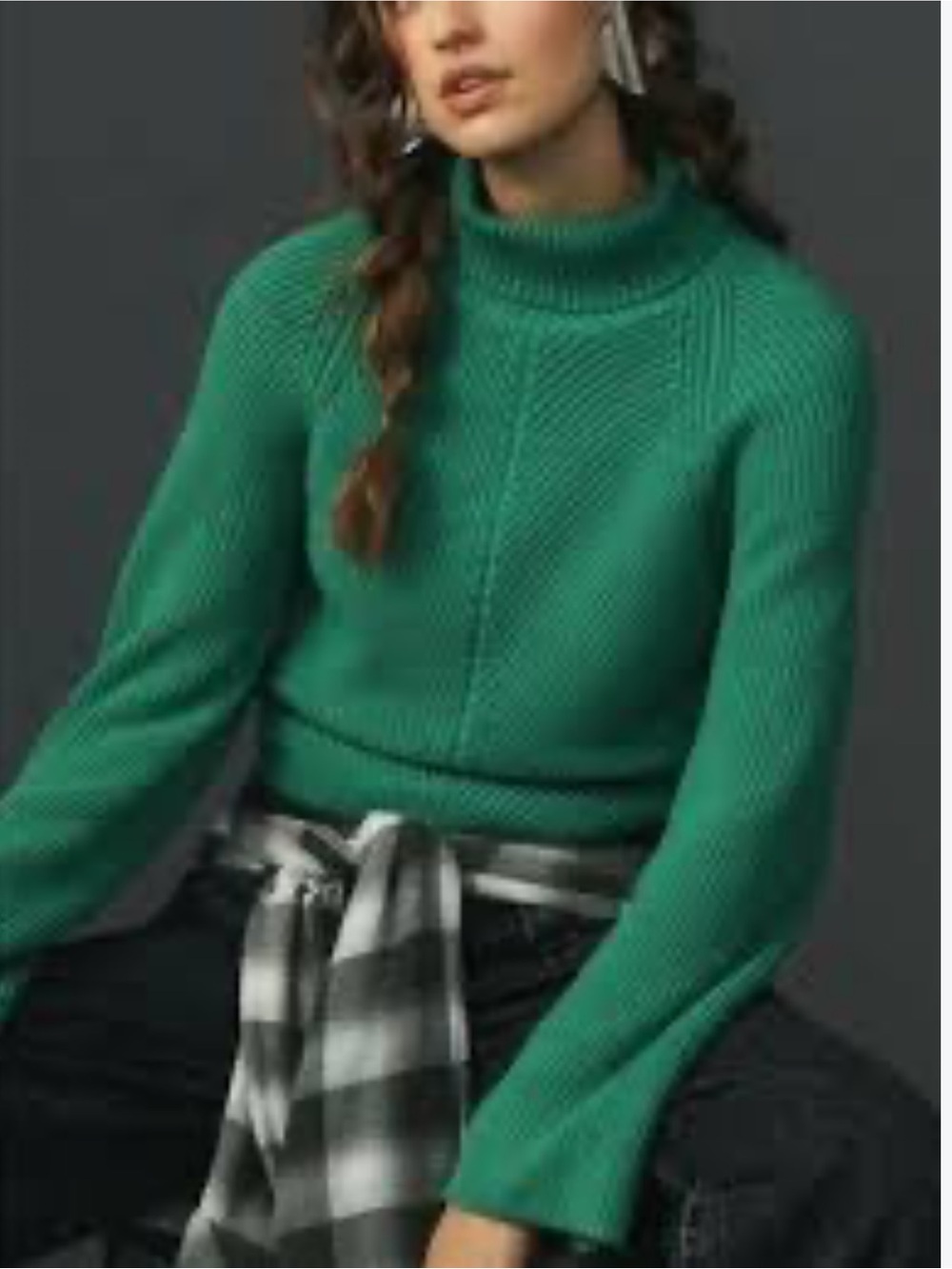 Anthropologie Maeve Kelly Green Ribbed Chunky Knit Turtleneck Sweater Sz Large